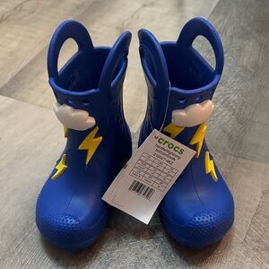 CROCS Kids Blue and Yellow Thunder Rain Boots